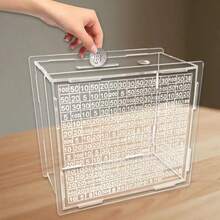 1pc Dollar Sign Piggy Bank DIY Transparent Wooden Money Box,Ins Style Reusable & Writable. Suitable For Coins And Bills - Clear - View 3