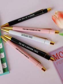 Conjunto de Canetas Esferográficas com Frases Divertidas - Ponta de 1,0 mm, Tinta Preta, Citações Motivacionais Vibrantes, Presente de Escritório Único para Colegas, Conjunto de Canetas de Uso Diário Personalizadas com Slogans Humorísticos Volta às Aulas - Multicolorido - Visão 5
