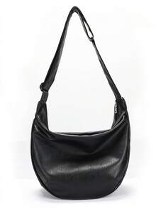 Retro Ins Style Casual Crossbody Bag, Large Capacity, Adjustable Shoulder Strap, Tote Shoulder Bag, Pleated Leather Satchel Bag, New Personalized Shoulder Messenger Bag For Men, Casual, Commute, Travel, School, College - Black - View 7