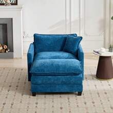 Cloud One-Seater Sofa (Ottoman Not Included), Modern Corner Sofa, Ideal For The Living Room, Bedroom And Apartment, Comfortable Double-Layer Seat Cushion, Breathable Chenille Fabric, Blue, DE5011BL - 藍色+雪尼爾+一座 - 查看 6