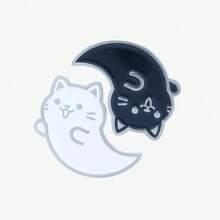 2 Pcs/Set Yin Yang Ghost Cat Enamel Pin Customizable Collar Jewelry Gift Hat Badge Funny Cute Clothes Creative Lapel Pin Cartoon Pin For Clothes Bag Charm School Kpop Backpack Teacher Supplies Bag Charms Office Accessories Shirts Jacket Christmas Halloween Autumn-Winter Accessories,Suitable For Teens, Youth,Men,Casual, Outdoor, Athletic, Vacation, Graduation Gifts, Birthday, Daily Wear Clothes Pin Teacher Gifts Men Gifts Bag Pins - Đen trắng - Xem 2