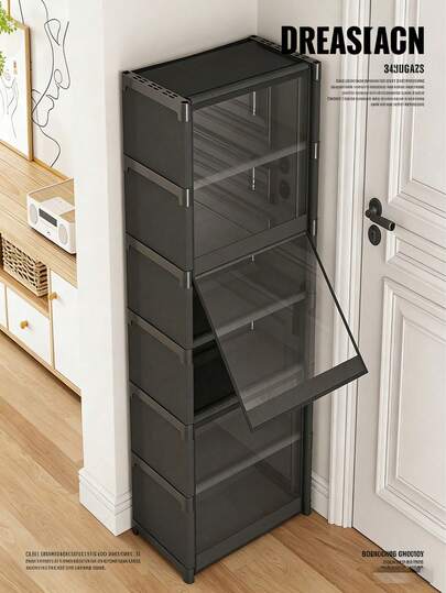 Multifunctional Transparent Flip-Cover Dustproof Shoe Cabinet, Wardrobe With Cover, Shelves, Shoe Rack, Freestanding Display, DIY Assembly, Floor-Standing Storage Rack, Book Cabinet, Suitable For Bedroom, Living Room, Kitchen, Study, Office, Holiday Storage, Christmas Gift