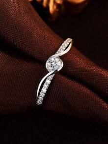 1pc S925 Sterling Silver Elegant Cubic Zirconia Ring, Quality Jewelry For Women Engagement/Proposal - Silver - View 9