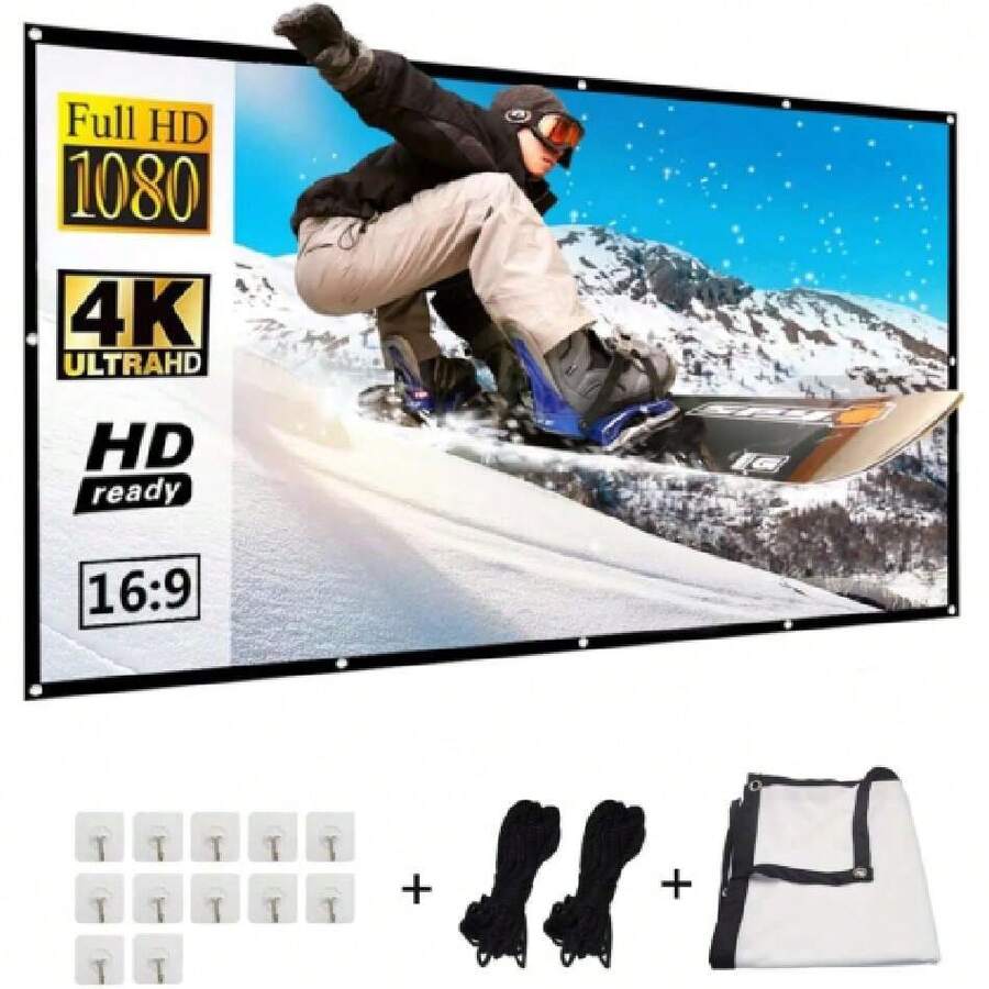 Visualización de Proyector de 100 Pulgadas, 16:9 HD Pantalla de Proyector Portátil,Plegable Portátil, para Exteriores, Interior y Cine en Casa(Gancho y Cuerda Incluidos),37277819 - Café integral - Ver 1