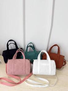 1个大号儿童手提包校园包女孩包斜挎包单肩包，轻便易携，拉链封口，灯芯绒材质，适合初中生、青少年、女儿、女朋友、女孩等日常使用，理想的收纳包，秋冬季必备单品。 - 彩色 - 查看 1