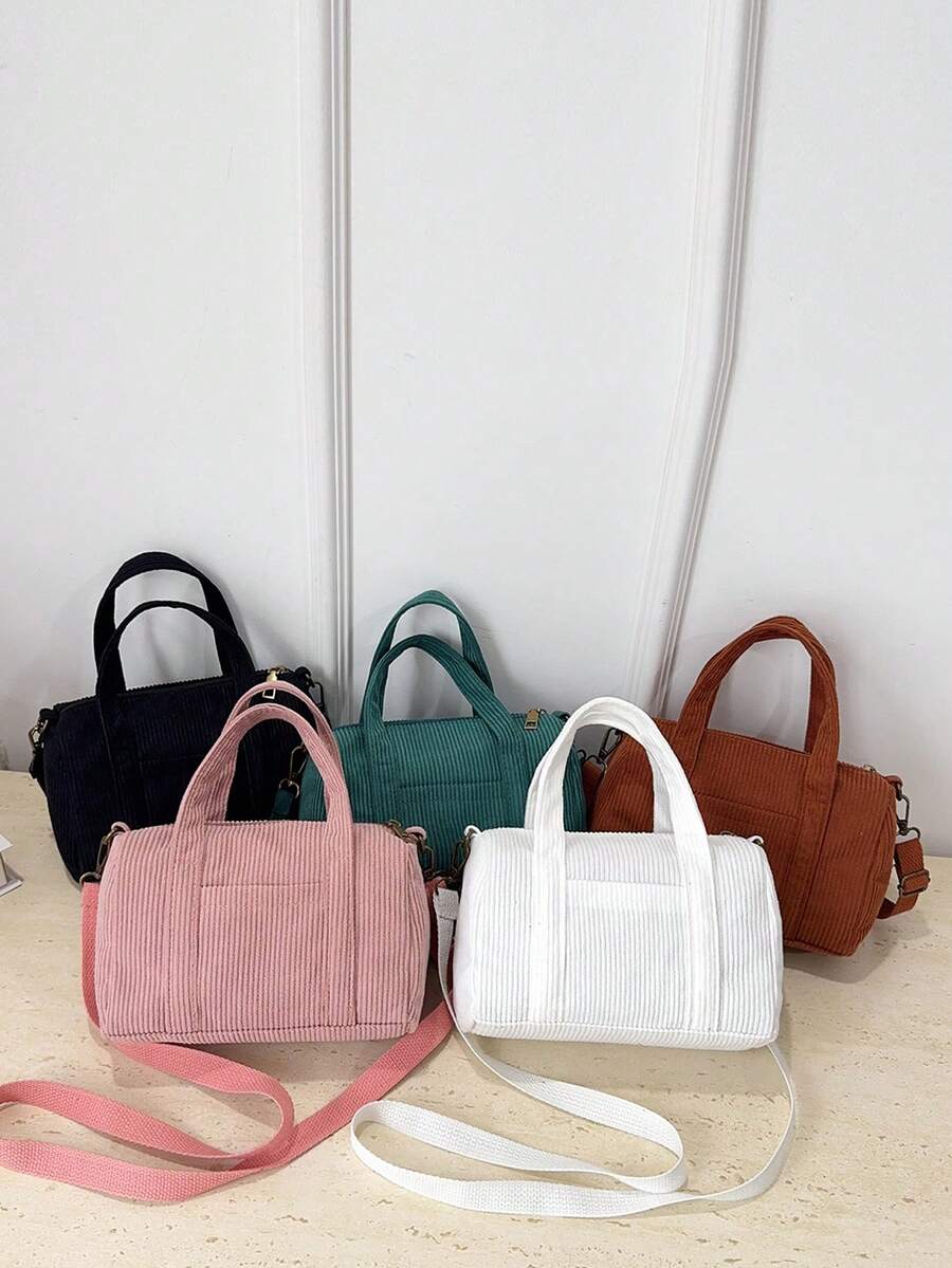 1个大号儿童手提包校园包女孩包斜挎包单肩包，轻便易携，拉链封口，灯芯绒材质，适合初中生、青少年、女儿、女朋友、女孩等日常使用，理想的收纳包，秋冬季必备单品。 - 彩色 - 查看 1