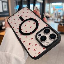 Funda magnética para teléfono con patrón de corazones de lunares y marco negro, adecuada para Apple 17, 17Air, 17Pro, 17ProMax, 16promax, 15, 15promax, 14, 14promax, 13, 13promax, 12, 12promax, 11, resistente a arañazos y al desgaste, creativa y personalizada, funda protectora magnética transparente con marco negro ZSIL - Colores mixtos - Ver 6