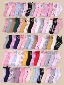 20双儿童/幼儿可爱卡通动物印花袜子 - 蝴蝶、兔子、条纹和花朵图案。独特有趣的图案，柔软透气。百搭休闲中筒袜，适合日常穿着、送礼或旅行。颜色和款式随机发货。