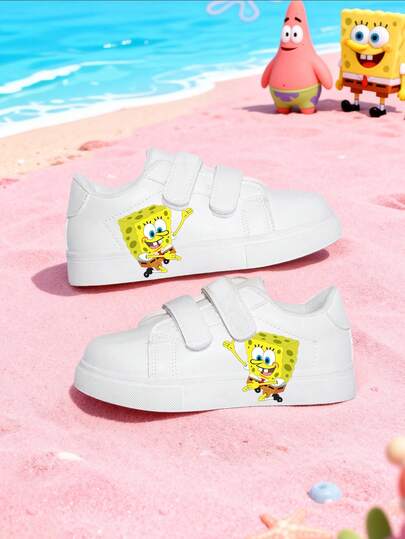 SPONGEBOB Zapatos deportivos para niños con estampado de Bob Esponja, zapatos ligeros y transpirables para niñas para uso en exteriores, zapatillas casuales antideslizantes para interiores/exteriores, zapatos deportivos para niños, adecuados para todas las estaciones