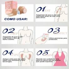 2 Rollos de Boob Tape 5m*5cm 4 Pares de Pezoneras de Pétalos y Cubre pezoneras de silicona de Redondos para Trajes Sin Espalda Y Sin Tirantes - ColorClaro - Ver 5