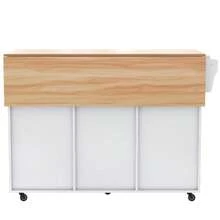 129x46(71)X91.5cm Dining Table Trolley/Sideboard With Folding Tabletop, Internal Shelves In The Cabinet Doors, Kitchen Island On 5 Wheels With Storage Cabinets And 2 Drawers, For The Dining Room, White - 白色 - 查看 11