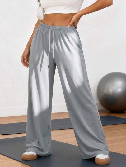 1PC Women'S High Waisted Wide Leg Joggers Stretchy Casual Loose Fit Drawstring Pants Perfect For Weekend Sporty Style Yoga Running Daily Wear Allseason Jogging Pants Yoga Apparel Sporty Style Comfortable Fit Joggers For Women Jogging Pants For Women