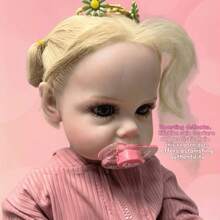 1个22英寸（55厘米）逼真重生女婴娃娃，全身PVC材质，长发，圣诞节礼物，可收藏的公主娃娃，DIY玩具 - 珊瑚橙 - 查看 6