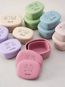 2PCS Personalized Customization Name And Pattern Silicone Food Storage Box Containers With Lids Custom Tableware Portable Dinner Box, Back To School, Leak-Proof, Aesthetic - Multicolor - View 4