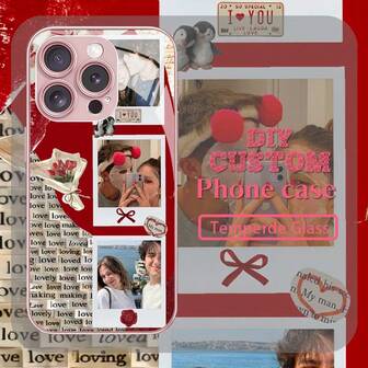 1pc Customized Phone Case, Floral Pattern, Customizable With Photos/Images, Compatible With IPhone, Shockproof Tempered Glass & TPU Soft Case, Ideal Gift For Personal, Partner, Family, Friends, Birthday, Anniversary