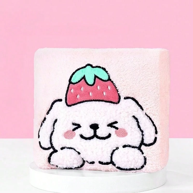 Miniso 1pc Line Dog Series Fluffy Hair Drying Cap: Coral Fleece Absorbent Material, Strawberry Dog 3D Embroidery, Quick-Drying Wrap-Around Design, Home Shampoo Quick-Drying Hair Care Cap - Baby Pink - View 1