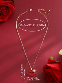 1pc Fashionable Luxurious Sexy Red Lip Pendant Necklace, Suitable As A Valentine's Day Gift For Women - Gold - View 2