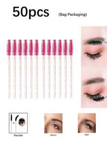 500/1pc Disposable Mascara Wands, Bulk Mascara Brushes, Eyelash Brushes, Spiral Brushes, Makeup Tools, Suitable For Eyelash Extensions, Eyebrow Brushes, Eyeshadow Brushes, Spiral Brushes. - Hot Pink - View 14