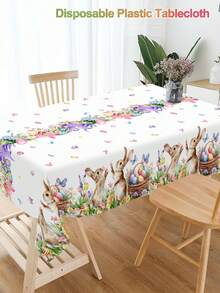 1件复活节主题桌布，饰有兔子和花卉图案，220*130厘米一次性塑料长方形桌布，适用于复活节庆祝活动、野餐、家庭厨房、餐饮活动、春季节日装饰、家庭聚会。 - 彩色 - 查看 12