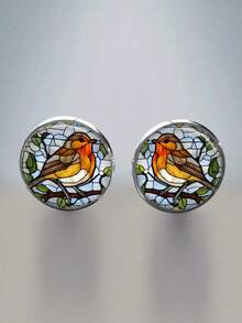 suteyi Stained Glass Robin Pattern Cufflinks, Silver Cufflinks, Suit Shirt Accessories, Wedding Jewelry - Silver - View 5