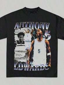 Anthony Edwards Newspaper Graphic T-Shirt, Vintage Rap Basketball Y2K T-Shirt, Premium Heavyweight T-Shirt For Men And Women, Funny T-Shirts, Vintage T-Shirts, Graphic T-Shirts, Men's T-Shirt, Halloween Gift, Printed And Shipped In The USA.UU., Loose, Casual And Versatile Shirt - 白色 - 查看 1