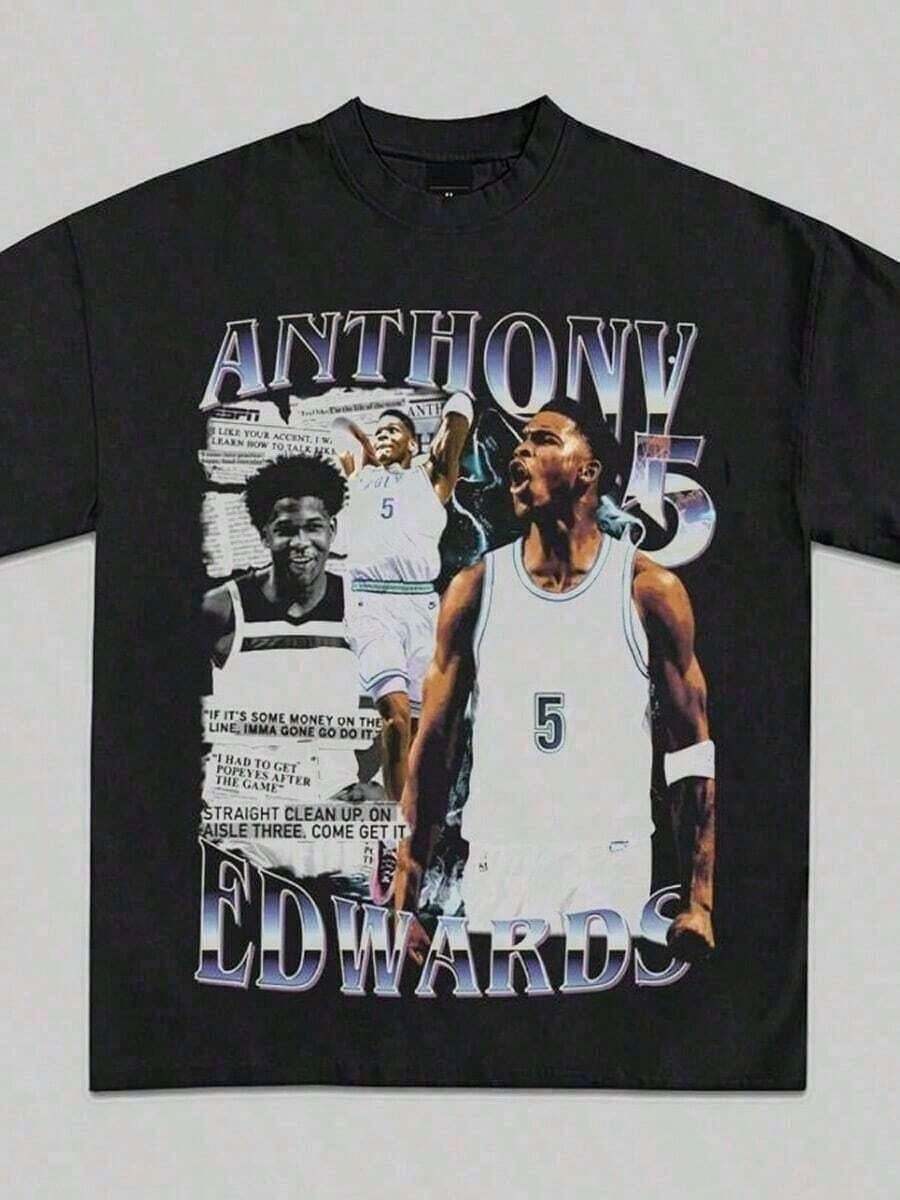 Anthony Edwards Newspaper Graphic T-Shirt, Vintage Rap Basketball Y2K T-Shirt, Premium Heavyweight T-Shirt For Men And Women, Funny T-Shirts, Vintage T-Shirts, Graphic T-Shirts, Men's T-Shirt, Halloween Gift, Printed And Shipped In The USA.UU., Loose, Casual And Versatile Shirt - 白色 - 查看 1