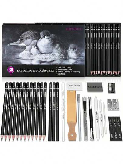 EstiloTendenciaHIFORNY - Juego De 30 LáPices De Dibujo Para Bocetos, Suministros De Arte Con Grafito, CarbóN, Herramientas De Mezcla, Accesorios, Kit De Dibujo Para Adultos ArtistasCalidad PremiumVersióN Mejorada