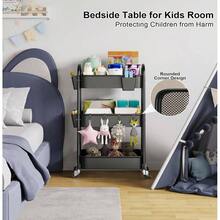 3 Tier Rolling Cart Metal With Wheels, Heavy Duty White Three Tiered Cart Organizer On Wheels, Utility Roller Storage Carts Art, Nursery, Diaper Caddy, Snack, Book, Nail, Cleaning Supplies - 神秘黑 + 3 層 + 杯 + 掛鉤 - 查看 4