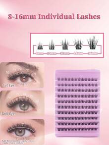 120 piezas Racimos de pestañas volumen DIY, racimos de pestañas súper suaves de 8-16 mm, extensiones de pestañas en racimo con rizo D, pestañas individuales esponjosas de ojo de gato para principiantes - Negro - Ver 3