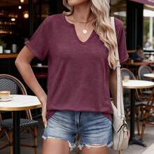 Camiseta De Manga Corta con Cuello En V para Mujer,Camisa Básica Suave E Informal - Blanco - Ver 1