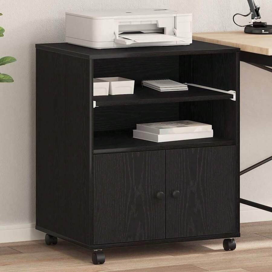 vidaXL Soporte de impresión con almacenamiento marrón negro 60 x 48 x 74 cm - Negro - Ver 1