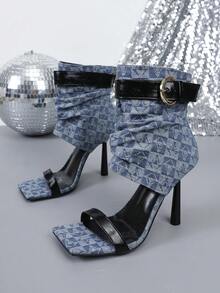 女士优雅绑带高跟凉鞋，适合通勤 - 藍色 - 查看 15