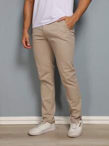 Set Of 3 Men's Ribbed Knit Trousers With Buttons And Pockets. Slightly Stretchy Fabric For Greater Comfort And Style. - Caqui-preto-azul - View 5