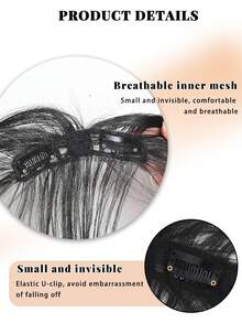 无缝手工编织假发，头顶蓬松隐形接发，中分，自然优雅造型，刘海假发，蓬松额前假发遮盖白发，发夹式，爪夹，发卡，发夹，女士发饰 - 彩色 - 查看 2