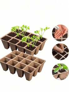 Paper Pulp Seedling Cup, Nutrition Tray, Disposable Use Paper Pulp Round/Square Succulent Planter, Green Plant Nursery Pot Set, Suitable For Succulent Leaf Propagation, Orchid, Vegetable Seedlings - Brown - View 9