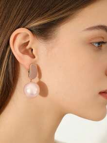 1 Pair Fashionable Versatile Light Pink Pearl Earrings, Elegant Pearl Pendant Earrings, Luxury French Style Earrings For Women, Valentine's Day Gift
