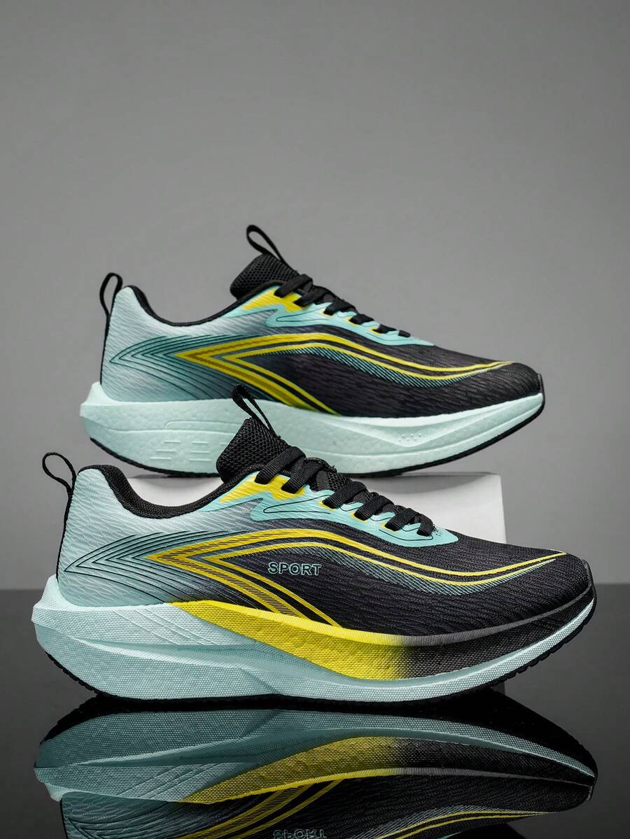 Men's Thick Sole Sneakers, Bounce-Back Cushioned Soft Bottom, Shock Absorbing, Breathable, Non-Slip, Casual Running Shoes - light green - View 1