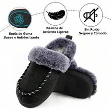 Pantuflas para Hombres y Mujer Invierno, Pantuflas Antideslizantes, Pantuflas Mujer Cómodas de Invierno con Forro Suave, Antiderrapantes y Calientes para Casa Negro,37285286 - Gris - Ver 2