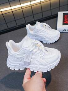 ‌Zapatillas deportivas infantiles para niñas y niños con diseño de detalles rosas y blancos, suela resistente, antideslizante y cómoda.‌ - Blanco - Ver 5