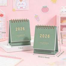 2026迷你桌面日历 - 月历和周历，250克厚纸，双线装订，7种颜色可选（粉色、蓝色、绿色、紫色），适用于家庭或办公室，办公桌日历 - 彩色 - 查看 12