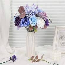 [Free Shipping]Artificial Flowers Combo Purple Blue Roses Fake Flowers With Stem For DIY Wedding Bouquets Centerpieces Arrangements Bridal Ba By Shower Home Decor - Purple - 查看 5