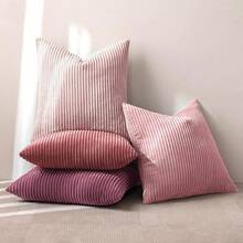 [Free Shipping]MIULEE Pack Of 4 Purple Pink Valentines Corduroy Decorative Throw Pillow Covers 20x20 Inch Soft Boho Striped Pillow Covers Modern Farmhouse Spring Home Decor For Sofa Living Room Couch Bed - 紫粉色 20吋 x 20吋 四件裝 - 查看 8