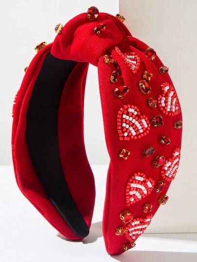 1 st handgjort vintagepärlbesatt hjärtknuthårband, högkvalitativt rött alla hjärtans dag-håraccessoar lämpligt för kvinnor att bära på dejter, bröllop, hårband, hårring alla hjärtans dag-accessoarer presenthuvudaccessoarer