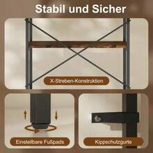 Bücherregal, 5 Ebenen, Metall, Melaminoberfläche, Brown