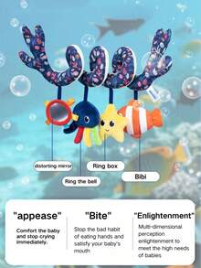 New Cute Ocean Animal Car Hanging Decor, Crib Rattle With Teether Paper Crinkle, Baby Plush Rattle Doll - Multicolor - View 12