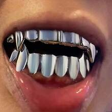 1 Set Men's Hip-Hop Teeth Accessories 18K Golden Plated 8-Tooth Braces Retro Vampire Tooth Ornament Minimalist Design Copper Material Exquisite Jewelry Suitable For Daily Wear & Parties The Perfect Gift For Hip-Hop Artists - Niềng răng 8 răng phong cách hip-hop cổ điển - Xem 3