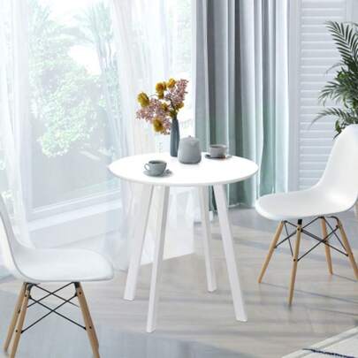 Dining Table, Round Kitchen Table, Side Table, Dining Room Table, Angled Legs, White, 72x72x75cm