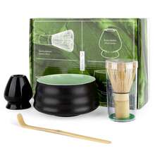 Matcha Tea Sets, Available In Various Styles, Include Tea Ceremony Accessories. Made Of High-Quality Porcelain And Natural Bamboo, These Sets Make Thoughtful Gifts For Tea Lovers, Perfect For Home, Office, Or Matcha Cafes. - 4件套-黑色 - 查看 1