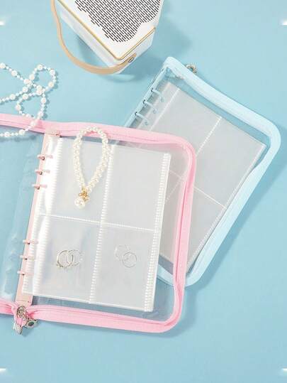 1pc Sparkling Pvc Zipper Storage Bag, Cosmetics Storage Box, Multi-Functional And Convenient Photo Album Zipper Pouch, Premium Transparent Jewelry Storage Bags