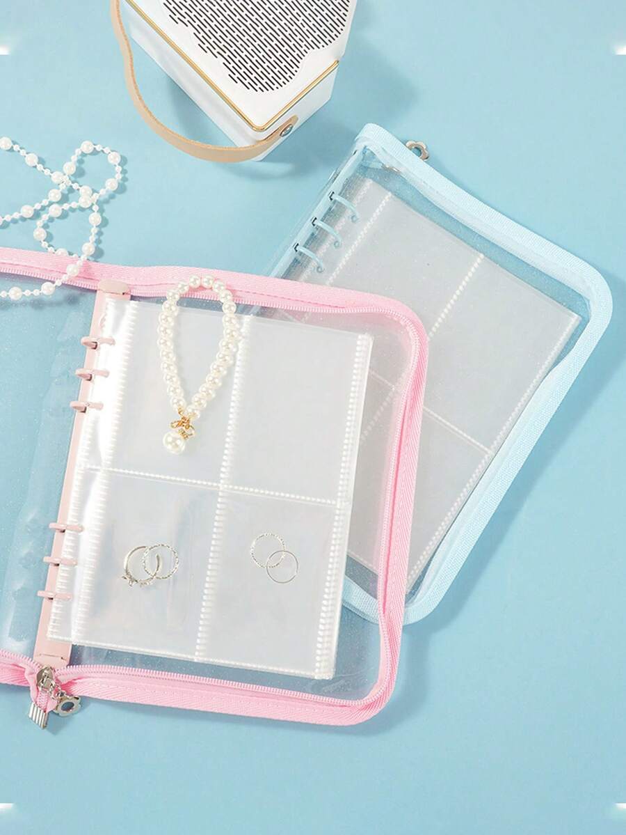1pc Sparkling Pvc Zipper Storage Bag, Cosmetics Storage Box, Multi-Functional And Convenient Photo Album Zipper Pouch, Premium Transparent Jewelry Storage Bags - Multicolor - View 1